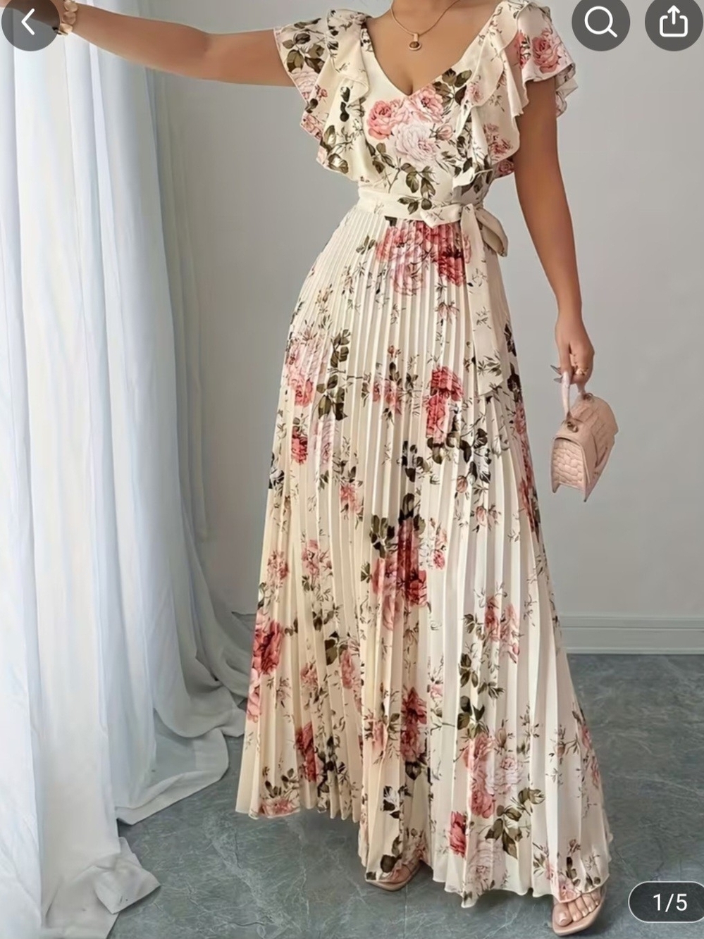Floral Ruffle Maxi Dress in Cream by